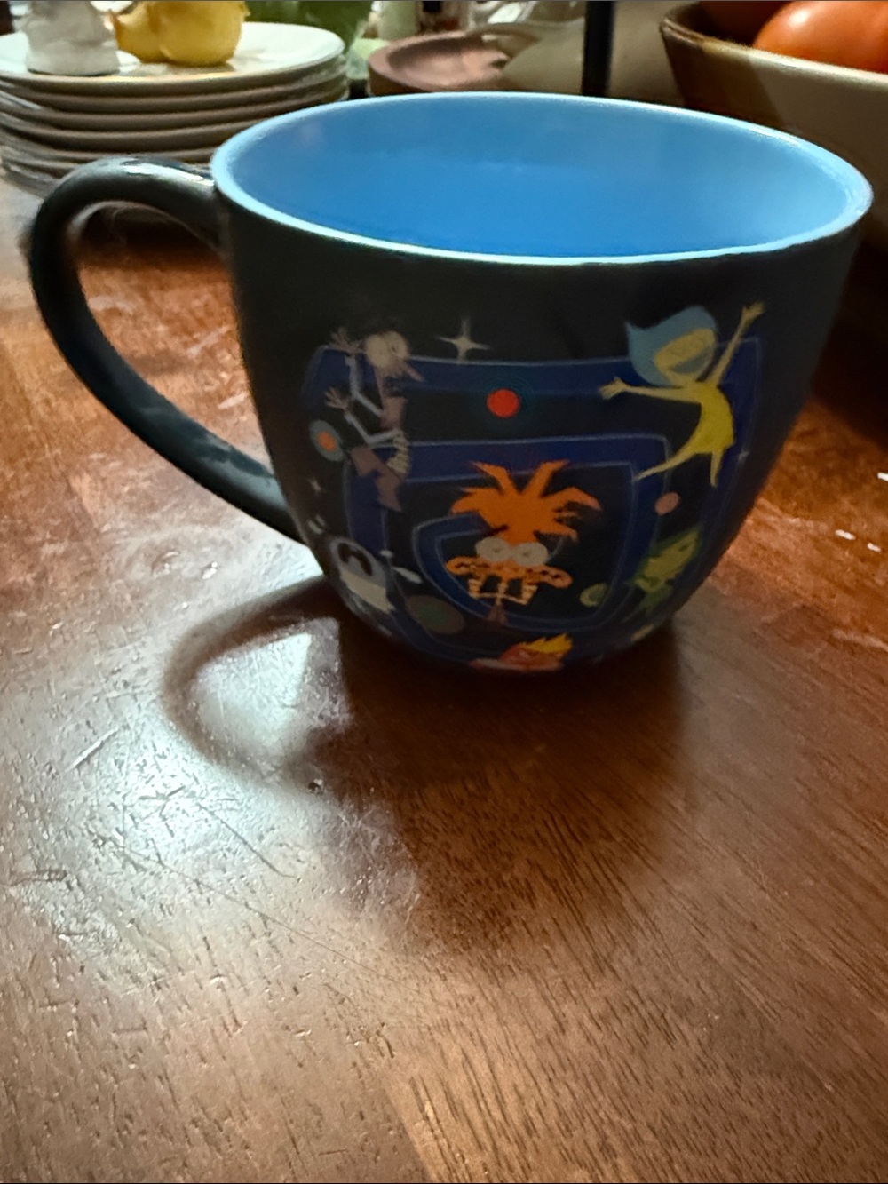 Blue Character Ceramic Mug with Light Blue Interior inside out and all the gang